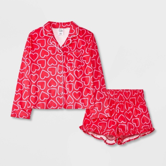 Girls' 2pc 'Hearts' Long Sleeve Coat Pajama Set - art class™ Pink M - Picture 1 of 1